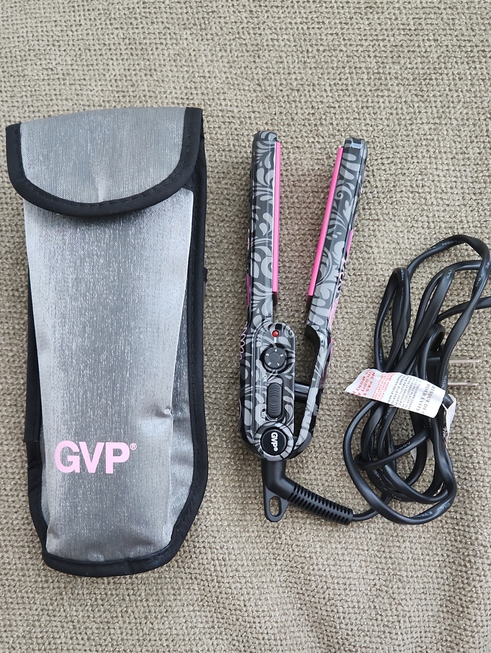 GVP Pink & Gray Floral Mini Hair Straightener with Travel Pouch